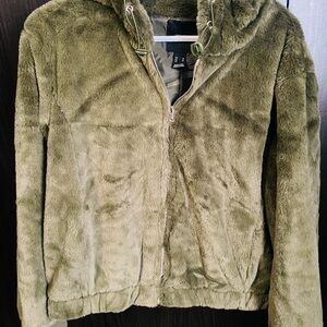 Olive Green Faux Fur Jacket